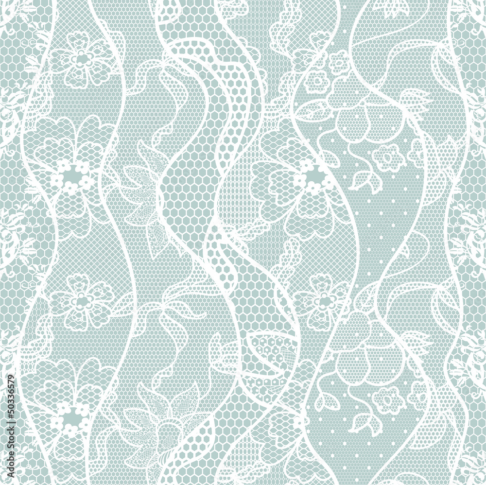 Fototapeta premium Lace seamless pattern with flowers on blue background