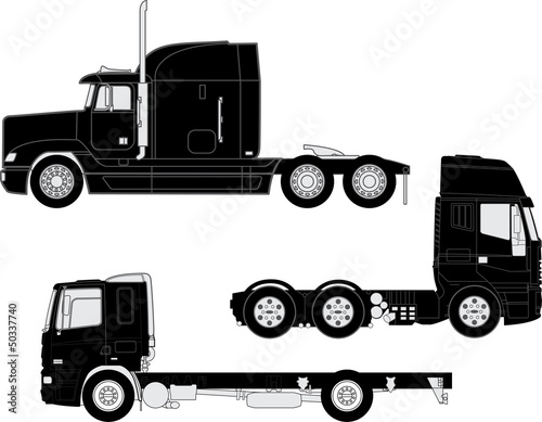 Vector detailed trucks silhouettes set