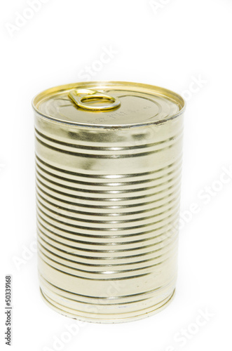 The closed tin cans. On a white background.