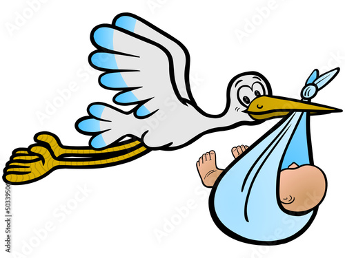Der Storch bringt einen Jungen – Vektor und freigestellt