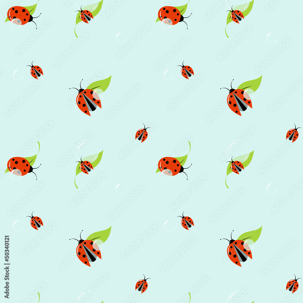 vector illustration pattern with ladybugs; blue background vector illustration pattern with ladybugs; blue background