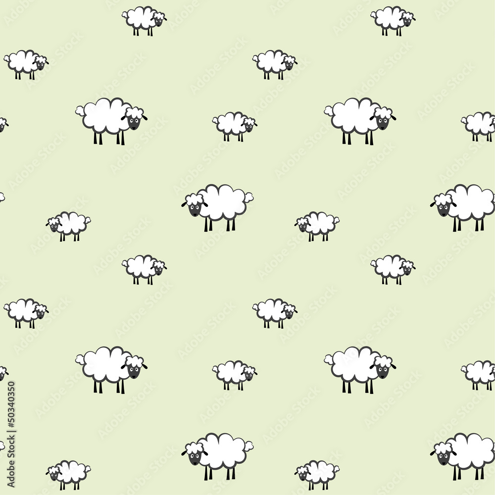 Naklejka premium vector illustration of sheeps pattern; green background