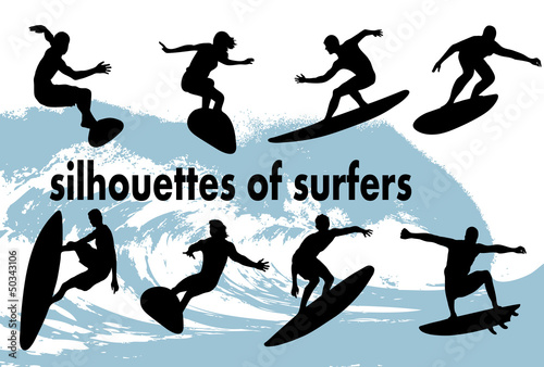 silhouettes of surfers