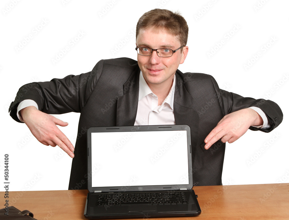 successful businessman with laptop Isolated on white successful businessman with laptop Isolated on white