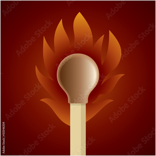 Burning match stick on a brown retro circle background