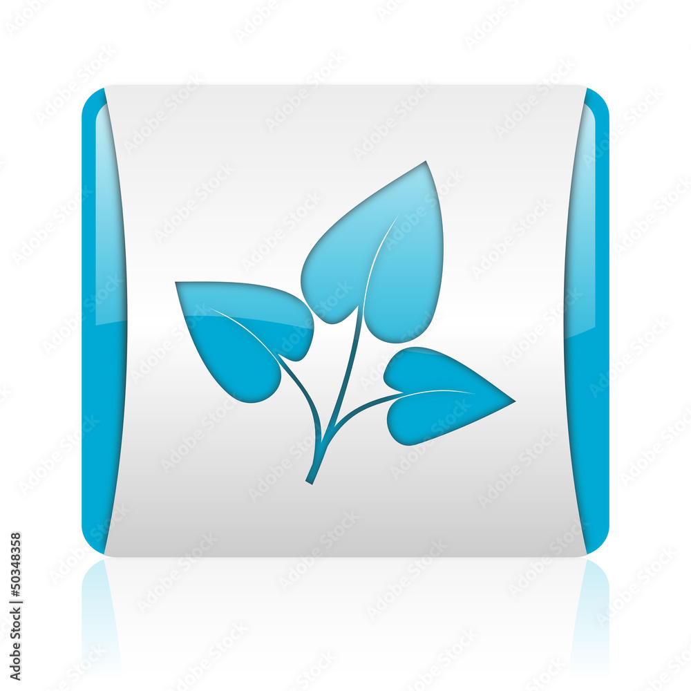 eco blue and white square web glossy icon