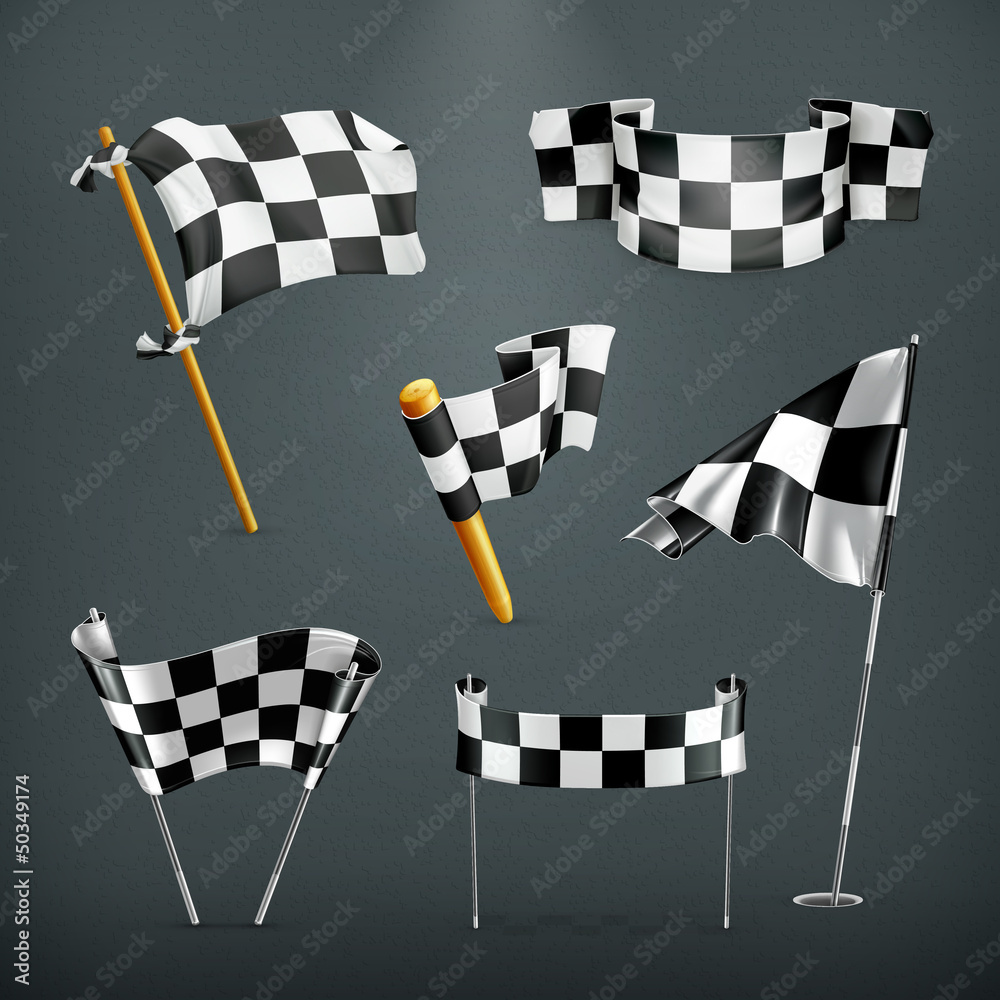 Fototapeta premium Checkered flags, vector set