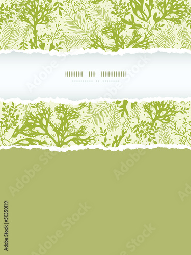 Vector green underwater seaweed vertical torn frame seamless