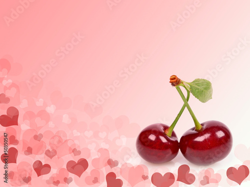 Ripe cherries on abstract background