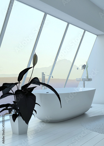Exclusive Luxury Bathroom Interior with landscape view