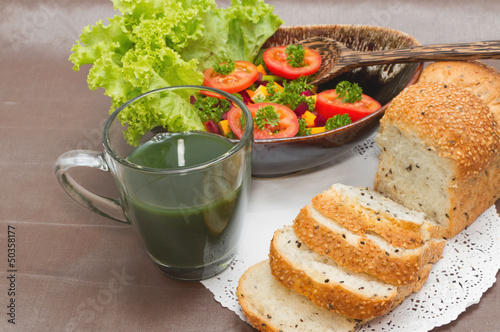 Healthy breakfast ,Vegetarian salad and whole wheat bread with v