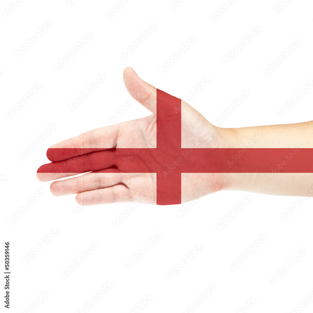 England flag on hand isolated on white background England flag on hand isolated on white background