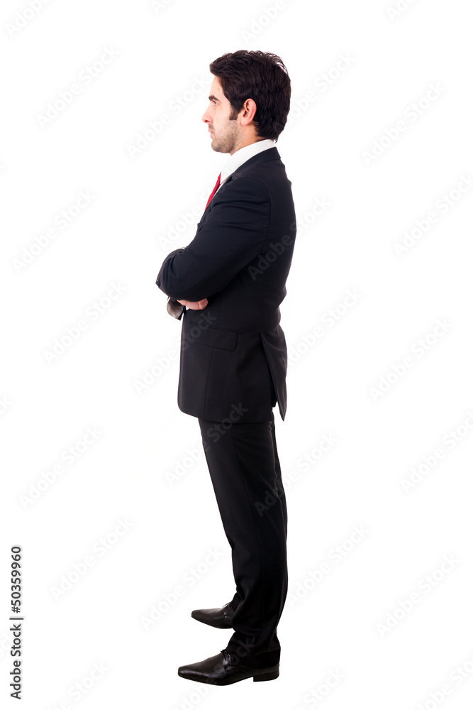Side view profile of a young business man. Full length, isolated Side view profile of a young business man. Full length, isolated