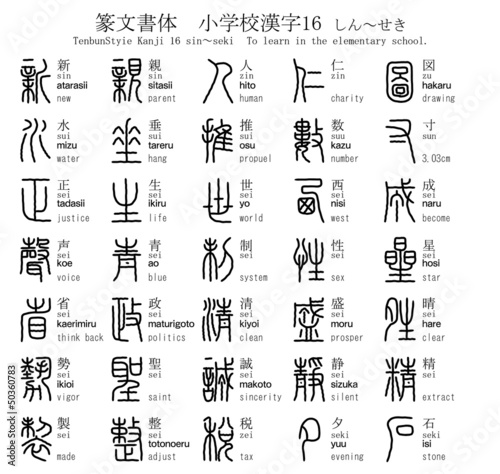 漢字　篆文書体　小学校　16　しん～せき