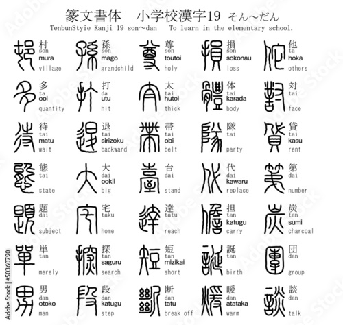 漢字　篆文書体　小学校　19　そん～だん