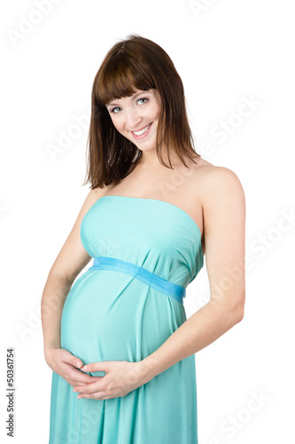 portrait of pregnant woman holding her belly