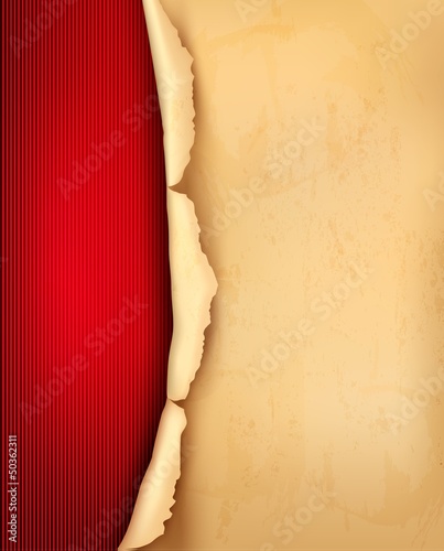 Vintage background with ripped old paper. Vector