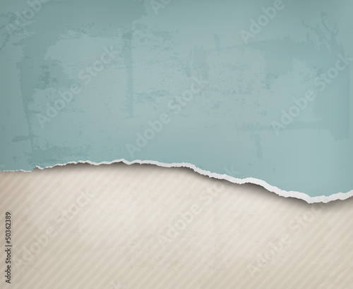 Old background with ripped paper and old wall. Vector illustrati