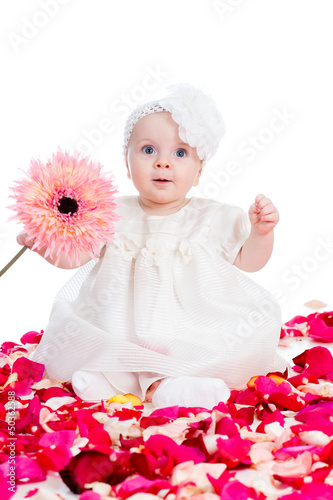 cute baby girl with flower ...