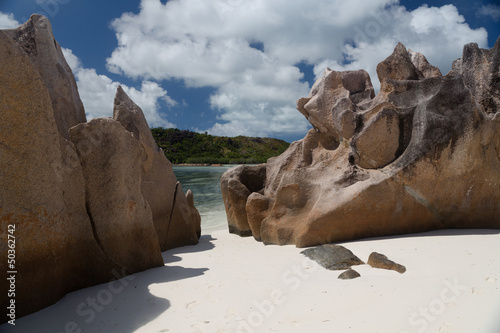 Plage de l'île Curieuse aux Seychelles