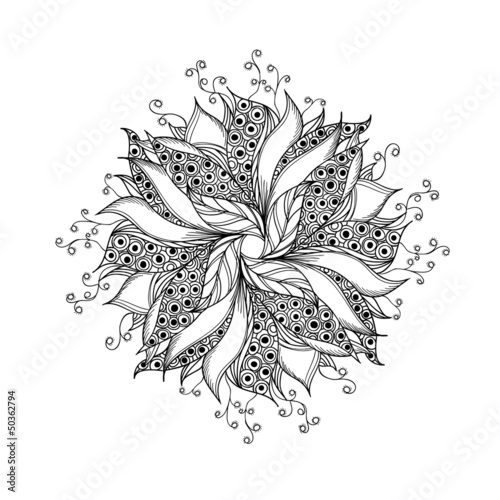 Fantasy flower, black and white tattoo pattern