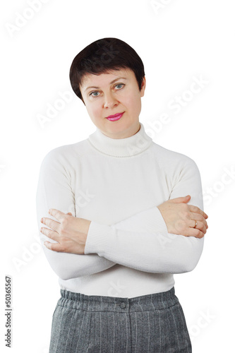 Foto Pretty Woman Wearing White Knitted Turtleneck
