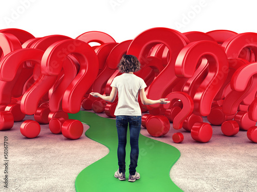 Girl before a questions