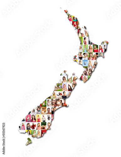 Portraits of a lot of people - map of new zealand