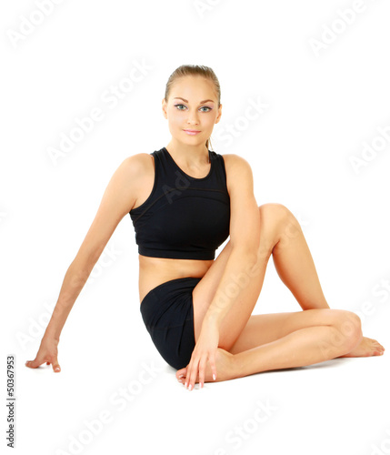 Young woman exercise yoga pose, isolated on white background