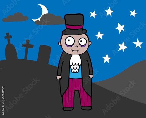 Cartoon vampire in graveyard