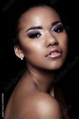 sexy black young woman model with bright makeup