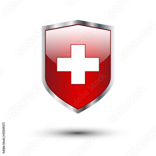 Red cross on silver shield