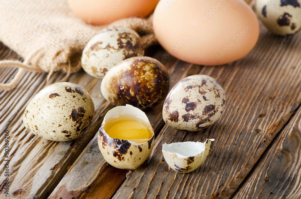 Eggs on wooden table