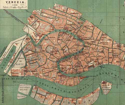 Obraz na plátně Venice old map