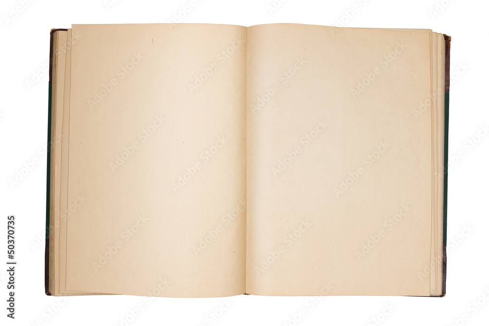 open old book with empty pages isolated on white background. open old book with empty pages isolated on white background.