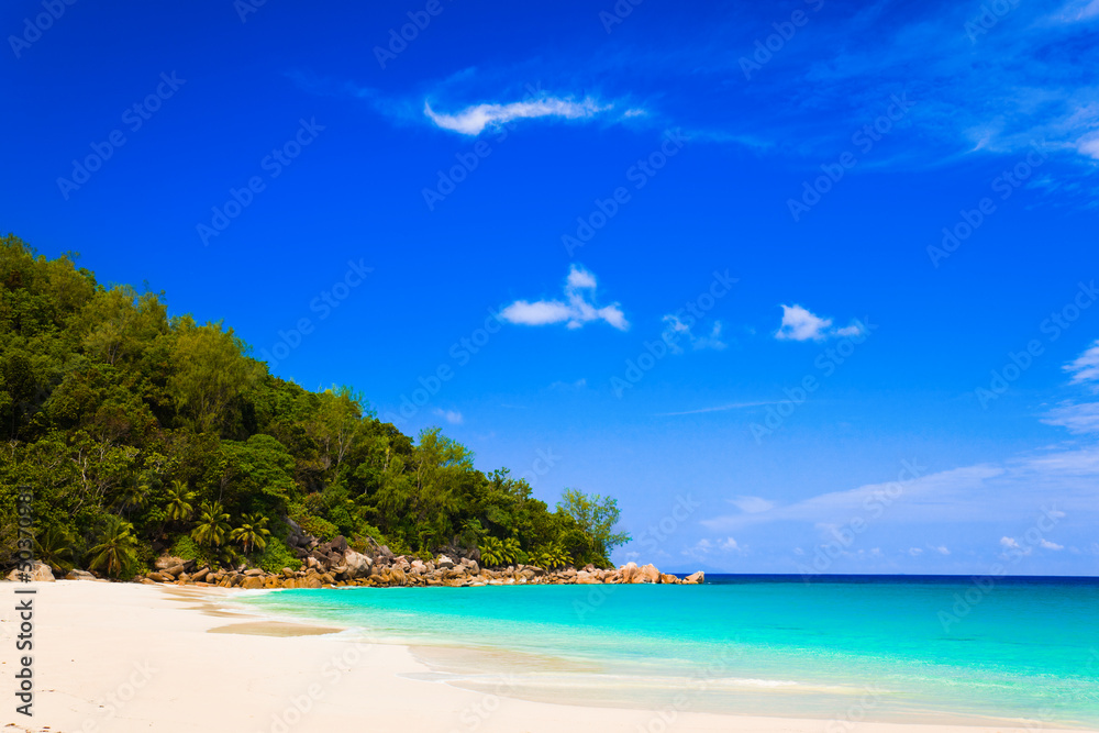 Tropical beach at island Praslin, Seychelles