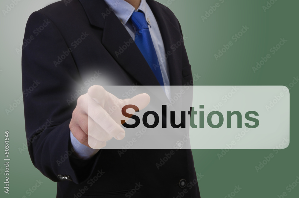 Obraz premium Geschäftsmann berührt touchscreen - Solutions