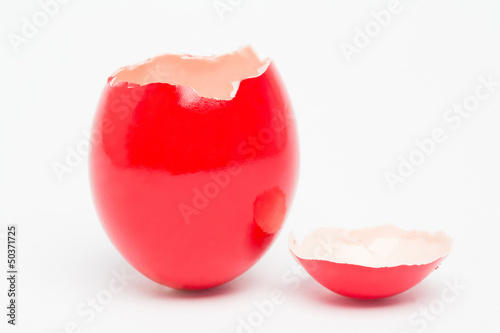 Quadro su tela Red painted egg with its top broken off