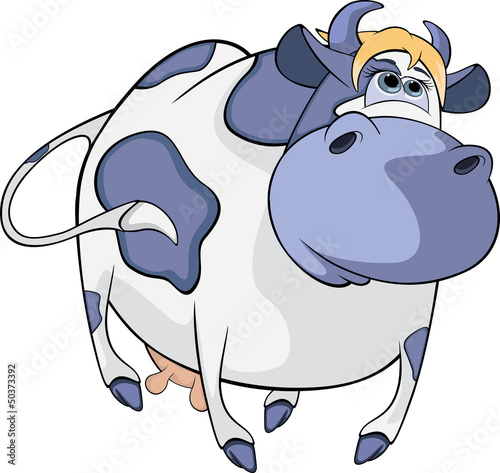 Happy blue cow. Cartoon