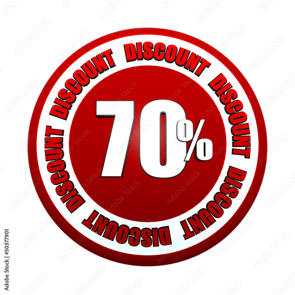 70 percentages discount 3d red circle label