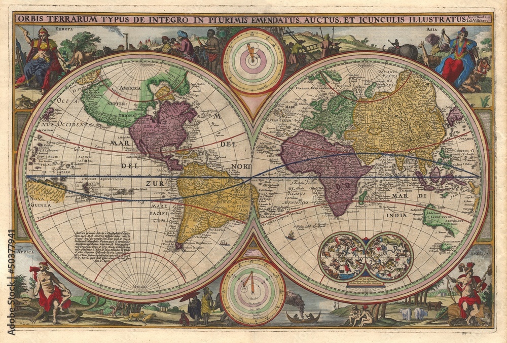 Naklejka premium Mapa świata Vintage