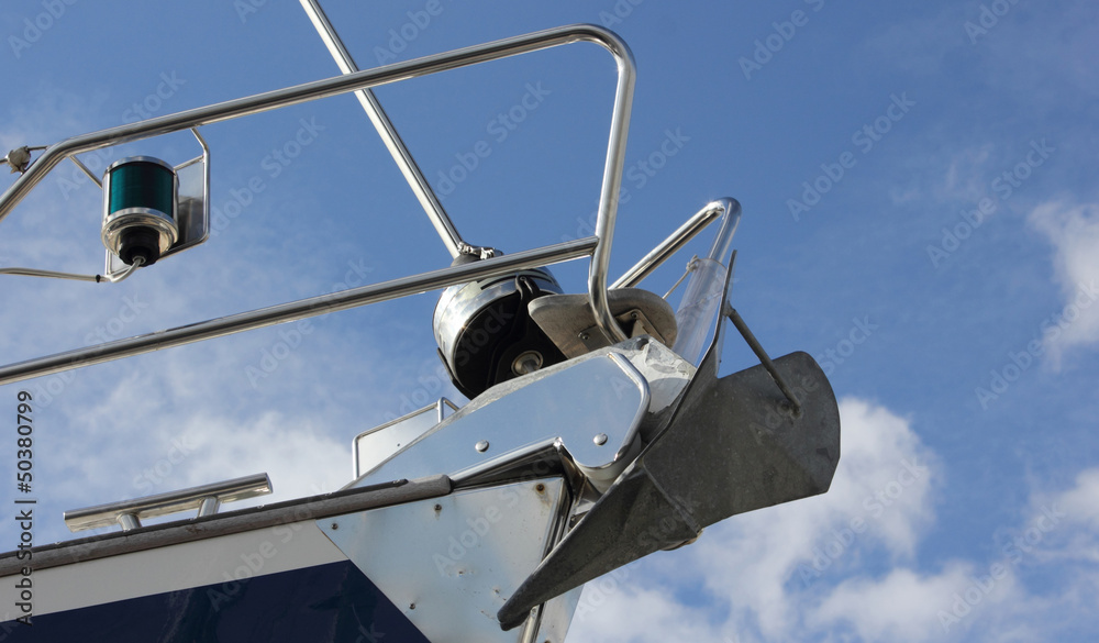 A modern ships bow with anchor correctly fitted in place A modern ships bow with anchor correctly fitted in place