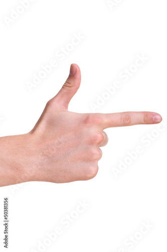 Pointing hand (or shooting or aiming) isolated on white