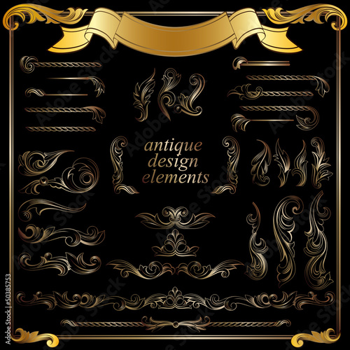 gold calligraphic design elements, decoration set