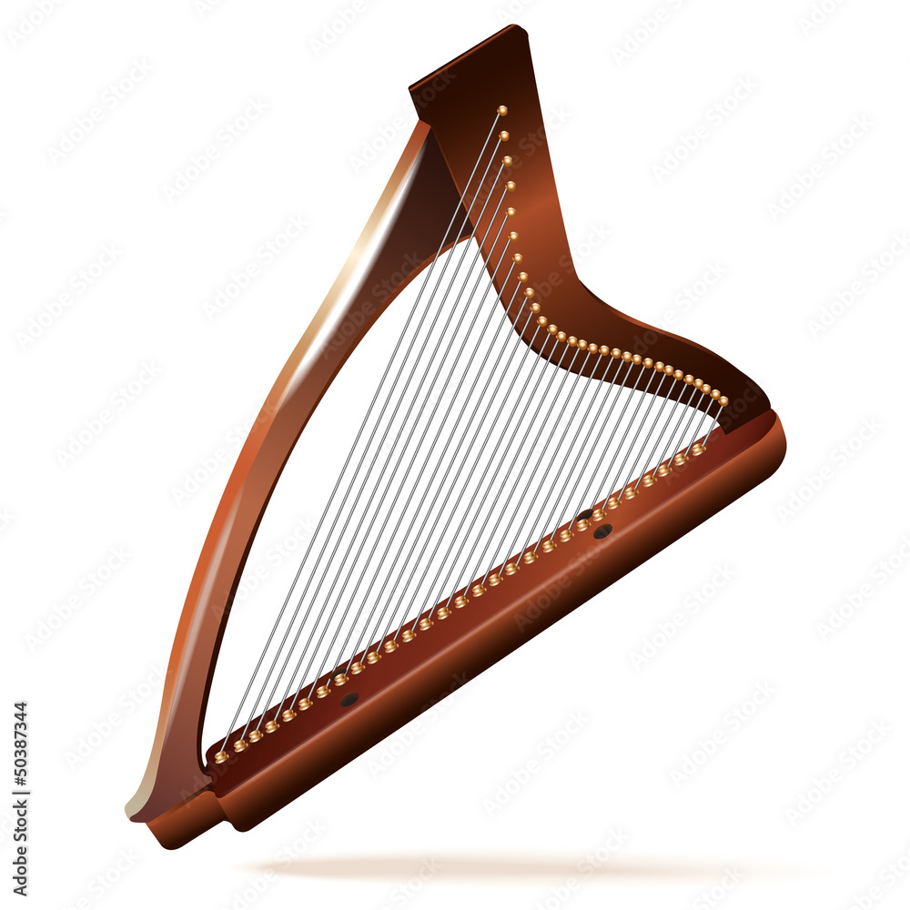 Vecteur Stock Traditional Irish (celtic) harp, isolated on white background  | Adobe Stock