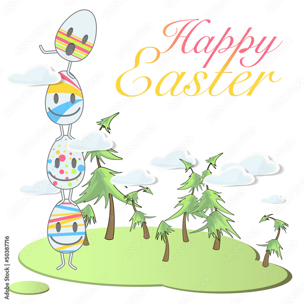 Obraz premium Cute eggs on landscape. Vector design.