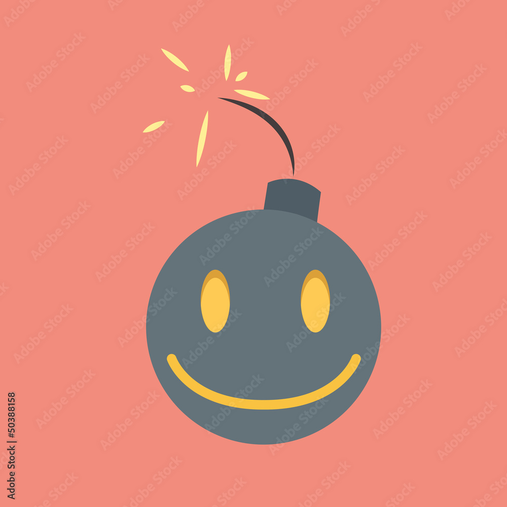 Cute bomb on red isolated background. Cute bomb on red isolated background.