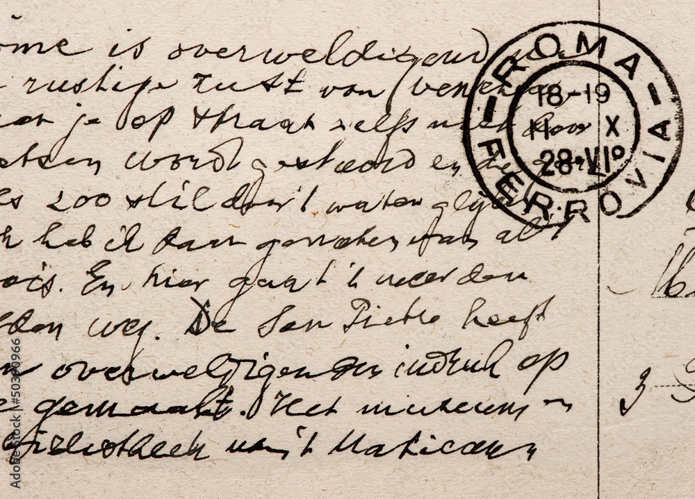 old letter with vintage handwriting in english language