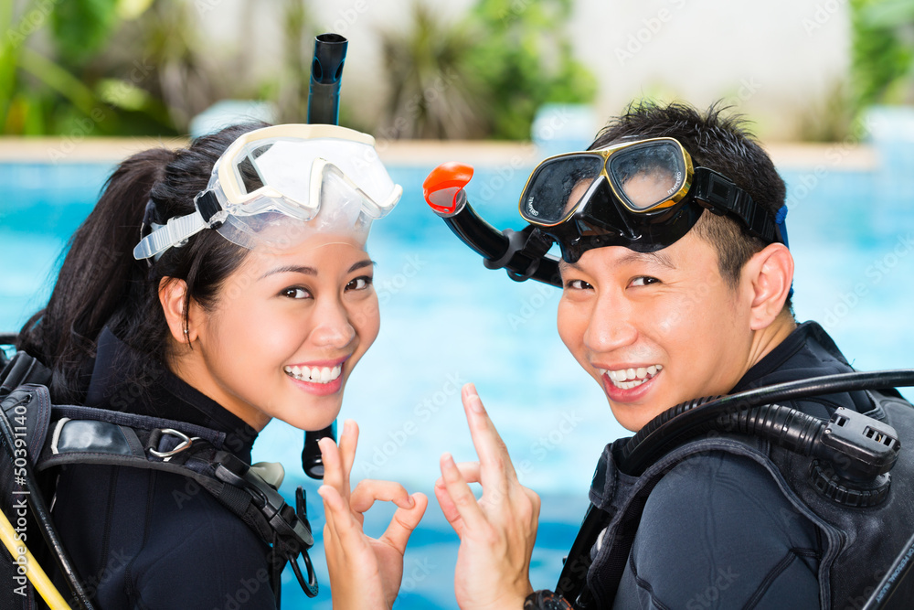 Teacher and student in a diving school Teacher and student in a diving school