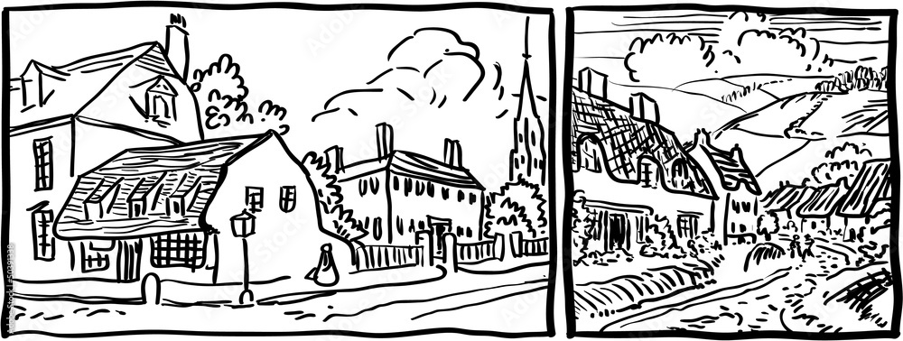 Fototapeta premium Village landscapes - double picture